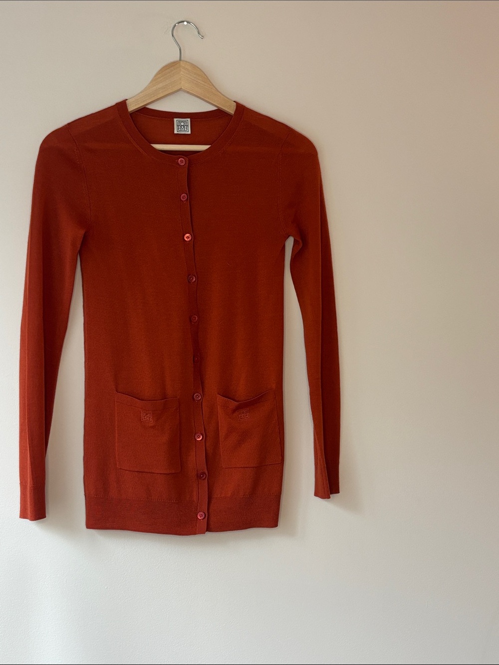 Toteme Rust Orange Lightweight Button-Front Cardigan